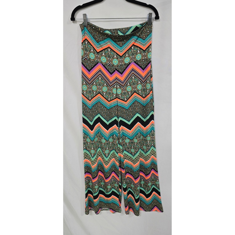 White Mark women M printed palazzo pants wide leg boho festival vacation